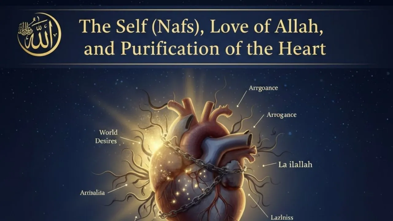 Islamic bayan about purifying the heart, controlling the nafs, and developing true love for Allah
