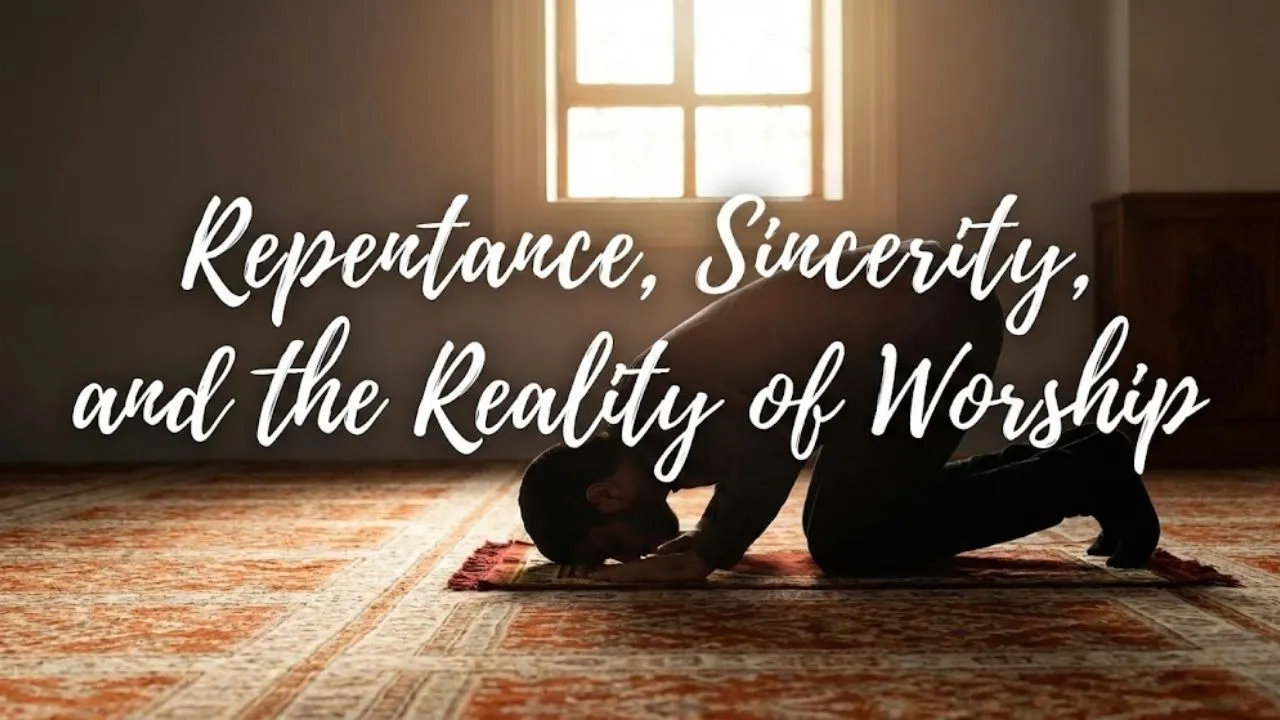 A believer reflecting on repentance, sincere worship, and seeking Allah’s mercy through prayer and good deeds